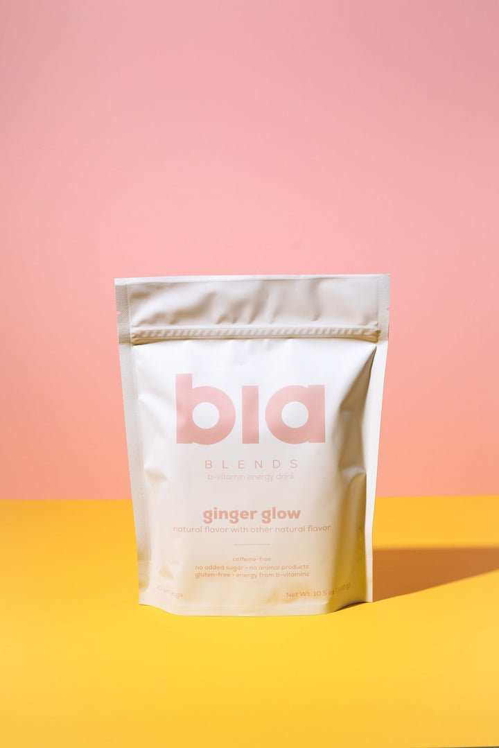 bia BLENDS ginger glow package on a gradient background