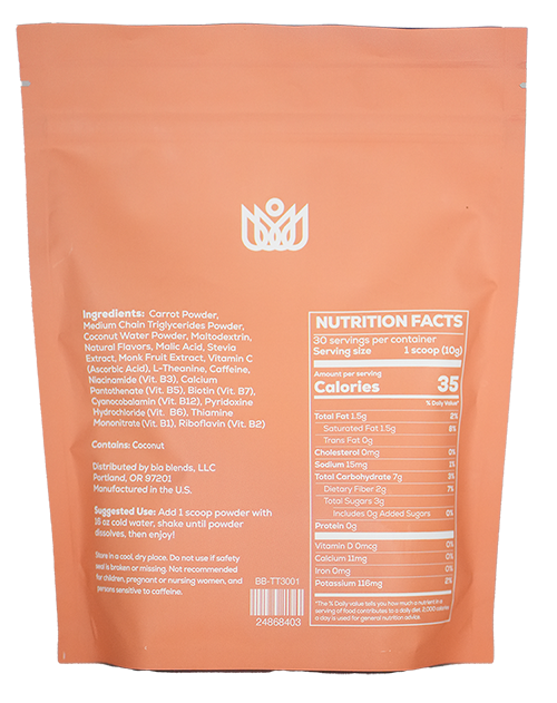 biablends tropical tease natural women's pre-workout ingredients nutrition panel