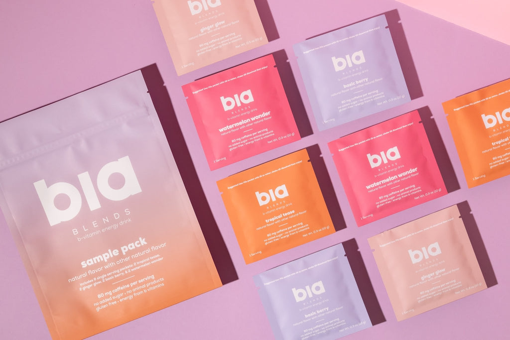 biablends sample packs on a pink background